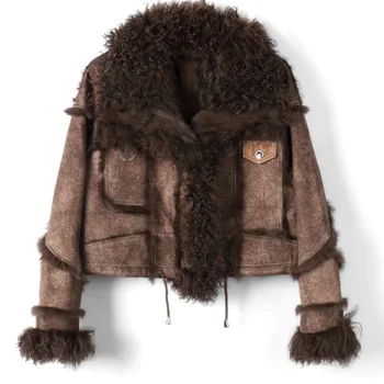 Hwitex, Женская зимняя шуба из кроличьей кожи, женские тренды, куртка из овечьего меха, Минималистичное Короткое пальто из меха Рекса Оверсайз HW1256