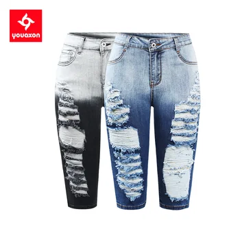 2398 Youaxon Летние градиентные джинсовые шорты-бермуды, Женские потертые короткие брюки Для женщин, Капри в трендовом стиле