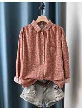 Lamprip Милая Однобортная рубашка с цветочным принтом в деревенском стиле, блузка с длинным рукавом, женская Зима 2022 г.
