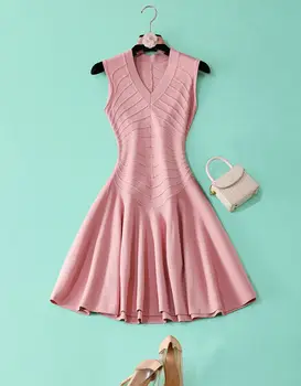 2023SS Летний Роскошный Новый Женский Высококачественный Розовый Вязаный Тонкий жилет без рукавов Модное платье для леди TT