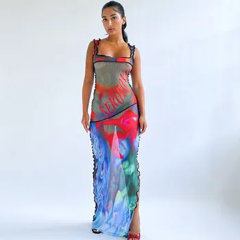 2023 Женская мода, Прозрачное облегающее платье для пляжного отдыха, Летнее платье Y2K, новинка в платьях, халате, парке.