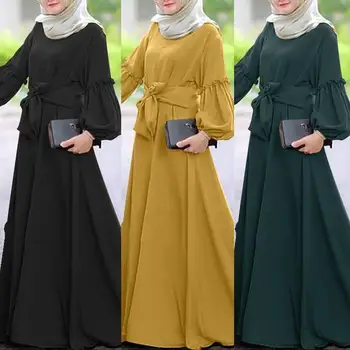 2023 Мусульманское Женское платье-халат Однотонное платье с длинным рукавом Абая Турецкий Исламский Ближний Восток Дубай Кафтан