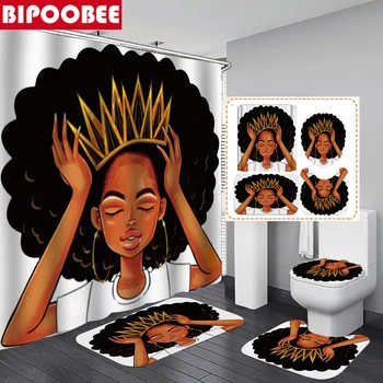 Афроамериканские женщины с короной, занавеска для душа, Афроафриканская девушка, королева, принцесса, занавески для ванной с ковриками, комплект чехлов для сиденья унитаза