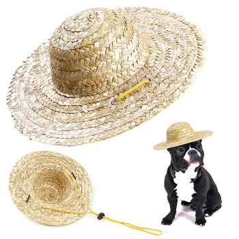 Плетеный регулируемый ремешок ручной работы из соломы, кепка для фермерской Кошки, собаки, Аксессуары для одежды для домашних животных, весенне-летняя мода, соломенная Шляпа от Солнца для домашних животных
