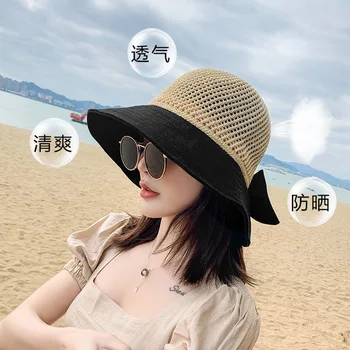 Пляжная Соломенная шляпа с защитой от ультрафиолета, женская летняя панама на открытом воздухе, Полая Летняя Шляпа от солнца для женщин