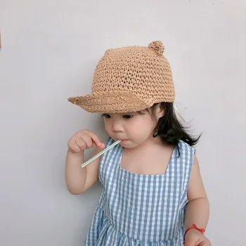 Новые Корейские Солнцезащитные шляпы с ручным крючком для мальчиков и девочек, Однотонная соломенная шляпа, Летняя Пляжная кепка для путешествий, Регулируемые Милые Детские бейсболки