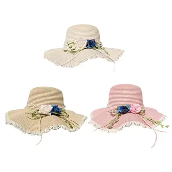 Женские соломенные шляпы с широкими полями и розами для уличных праздников