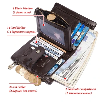 Кожаные Мягкие кошельки с двойной блокировкой для мужчин, кошелек для монет, брелок, кошелек на молнии с карманом на цепочке, для делового повседневного использования в путешествиях