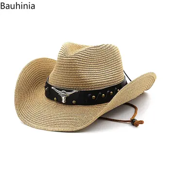 Bauhinia Новые соломенные ковбойские шляпы в западном стиле для мужчин и женщин, летняя уличная пляжная шляпа от солнца, сомбреро hombre