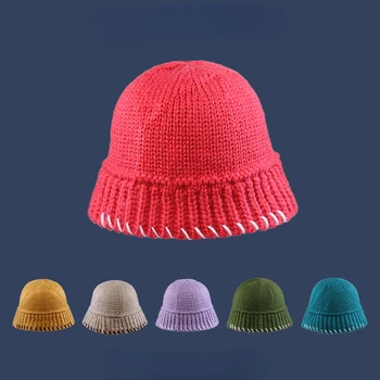 Вязаная широкополая шляпа из грубой шерсти, женские утолщенные теплые рыбацкие шляпы, бейсболка, ретро-дикая панама, уличные ветрозащитные кепки