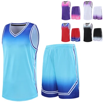 Модный баскетбольный комплект, высококачественный спортивный жилет Traning, шорты с градиентным принтом, спортивные костюмы для бега, дышащие трикотажные изделия, форменный костюм