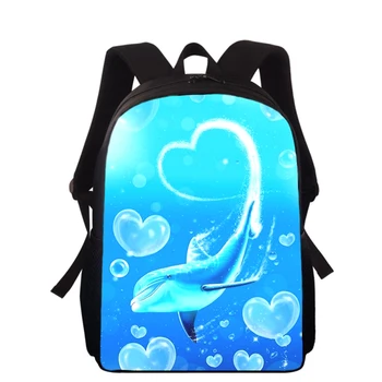 Детский рюкзак с изображением дельфина, 16-дюймовый 3D принт, ранцы для начальной школы для мальчиков и девочек, рюкзаки для школьников, сумки для книг, дорожная сумка