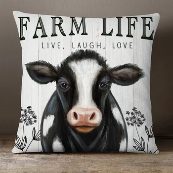 Цветы из коровьей жизни на ферме, Винтажный чехол для подушки в стиле ретро, Домашняя декоративная наволочка для дивана