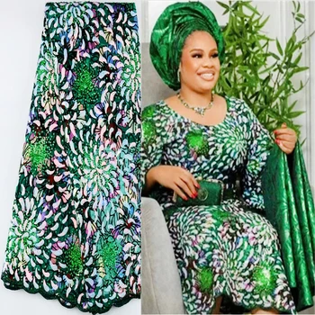 Зеленый Африканский Тюль Кружевная Ткань 2023 Высокое Качество Французская Сетка Блестки Вышивка Кружевная Ткань В Нигерийском Стиле Для Женщин Свадебные Платья