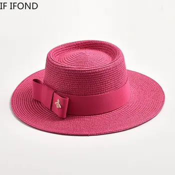 НОВЫЕ весенне-летние соломенные шляпы для женщин, круглая неровная поверхность, плоский верх, кепка с бантом, Дорожная пляжная шляпа от солнца Gorra