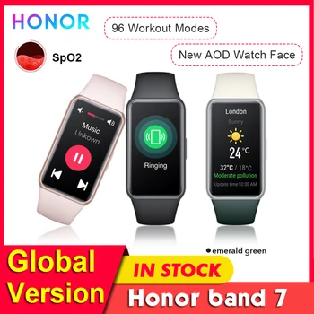 Глобальная версия Смарт-браслета HONOR Band 7 с AMOLED дисплеем 1,47 дюйма, круглосуточный Мониторинг уровня кислорода в крови, 2 Недели автономной работы Smartband