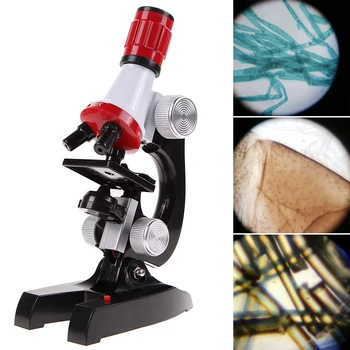 Биологический Микроскоп для Детей СВЕТОДИОДНЫЙ Лабораторный Микроскоп 100X 400X 1200X Лупа Детские Научно-Образовательные Микроскопы со Слайдами