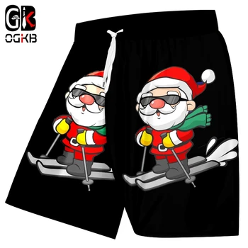 Лыжи и солнцезащитные очки с 3D-принтом OGKB Man, Санта-Клаус, Новые мужские пляжные шорты большого размера 5XL, Рождественский тренд
