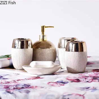 Роскошный керамический набор для мытья, круглый дозатор мыла, Пара чашек для полоскания рта, Набор аксессуаров для ванной комнаты Nordic Home, свадебные подарки из пяти предметов