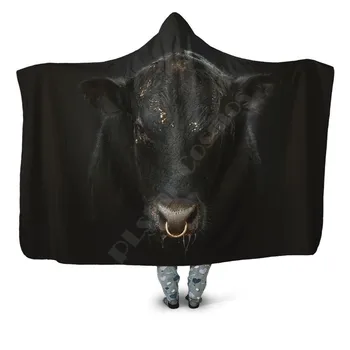 Одеяло с капюшоном с 3D-принтом из черной коровы Для взрослых и детей Шерп Флисовое одеяло для офисов в холодную погоду Великолепно