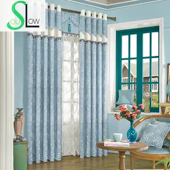 [Slow Soul] Ткань для штор для гостиной и спальни, синель, Жаккардовая ткань, шторы в американском стиле с цветочным рисунком и тюль, роскошный Современный