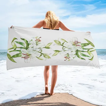 Банные полотенца из микрофибры с зелеными листьями Лилии, Быстросохнущее Круглое Пляжное полотенце, Спортивное полотенце для лица в спортзале