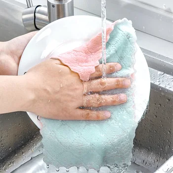 T050A Быстросохнущая кухонная салфетка для мытья посуды; Двухслойная впитывающая микрофибра; Антипригарное полотенце для мытья посуды.