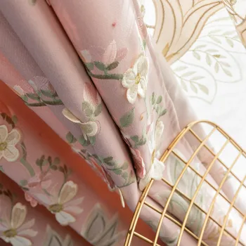 Современная гостиная, розовая хлопковая льняная ткань с тиснением и вышивкой, комната для девочек, спальня, затемняющие шторы на окне