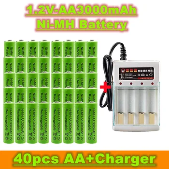 Аккумуляторная батарея типа АА, 1,2 В 3000 мАч, изготовлена из никель-металлогидрида, подходит для игрушек, будильников, MP3 и т.д., продается с зарядным устройством
