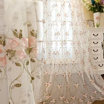 Шторы для гостиной, розовый Сладкий Элегантный тюль с вышивкой, Кружевной цветок принцессы, прозрачный тюль, Свадебные шторы на окна
