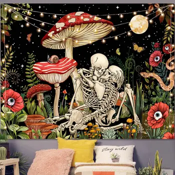 Скелет-гобелен для украшения дома и гостиной гриб хиппи красивый мотылек луна звезда декоративный гобелен