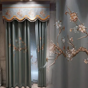 Роскошные новые китайские жаккардовые тканевые шторы с одним цветком высокой точности для спальни гостиной Плотные шторы