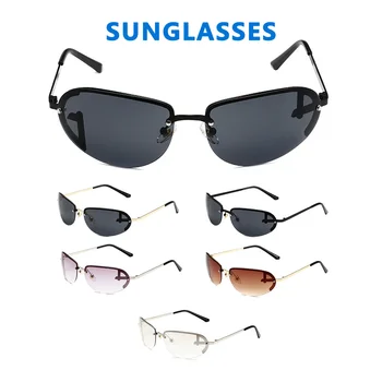 Новые солнцезащитные очки Y2K Technology Sense Cat's Eye Future Style Персонализированные Полукадровые Женские очки INS Для мужчин и женщин Бренд-дизайнер