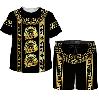 Новая летняя рубашка/ шорты / костюм в стиле барокко, футболка унисекс, черный спортивный костюм, модная детская одежда, повседневная мужская одежда