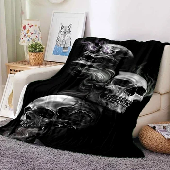 Одеяло со Скелетом ужаса Фланелевое одеяло Супер Мягкие флисовые Пледы для дивана в спальню Подарок на Диван