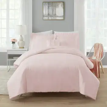 Простой розовый вязаный крючком комплект из 4 предметов постиранного одеяла из микрофибры, Full / Queen