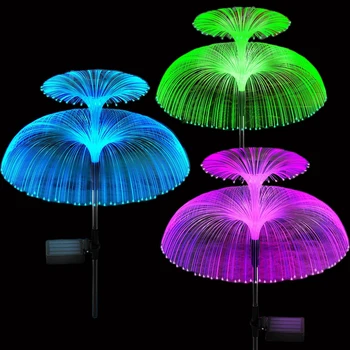 Двойной солнечный светильник в виде медузы, 7 цветов, Солнечные садовые фонари, светодиодные волоконно-оптические фонари, Уличная водонепроницаемая декоративная лампа для газона во внутреннем дворике