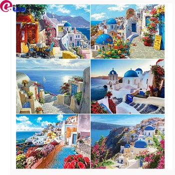 5D DIY Полная алмазная мозаика Греция Пейзаж острова Санторини Картина Вышивка Декор гостиной Наборы для рисования бриллиантами для дома