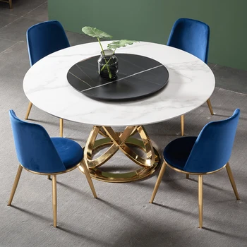 Круглый стол Rock plate, легкий роскошный поворотный стол, сочетание итальянского стола и стула, современный простой круг из нержавеющей стали