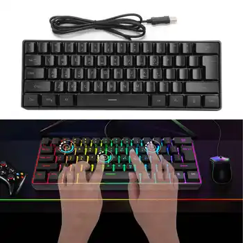 5 Регулируемых уровней, мини-механическая игровая клавиатура USB с подсветкой RGB, сочетание клавиш FN, 61 клавиша, проводная для геймерского ПК