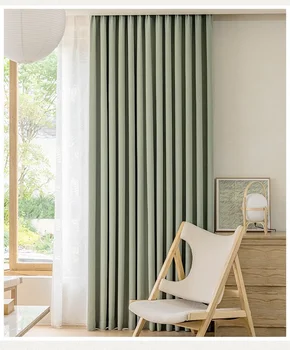 Бревенчатые ветровые шторы с высокой затененностью для гостиной спальни столовой Современная минималистичная занавеска японского цвета Матча Блэкаут