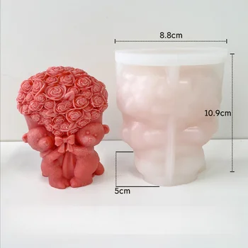 Силиконовая форма с мишкой-розой, компаньон для ароматерапии, Гипсовый орнамент, Форма для свечей, подарок на День Святого Валентина