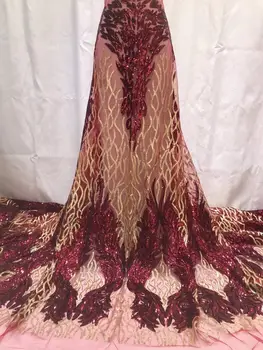 2023 Роскошная Новейшая Золотая Индийская ткань Сари из высококачественного тюля 3D бордового цвета с золотыми блестками кружевная ткань свадебное платье YYZ783