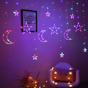 Светодиодная гирлянда для штор Star Moon, Рождественская гирлянда в Рамадан, романтические праздничные огни для декора свадебной вечеринки