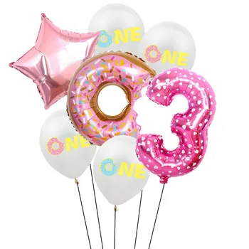 7шт Торт Пончик Фольга Латексные шары Номер 0-9 для детского Дня рождения Надувное украшение для душа ребенка Воздушные шары Принадлежности