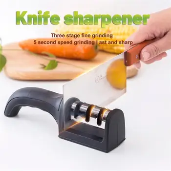Кухонная 3-сегментная точилка для ножей Бытовой Многофункциональный ручной трехцелевой черный точильный камень