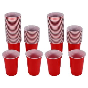100 шт./компл. 450 мл Красный одноразовый пластиковый стаканчик для вечеринки, бар, ресторан, товары для дома