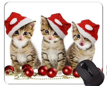 Игровой коврик для мыши на заказ, рождественские украшения, котенок, шляпа Санта-Клауса, Рождественский кот, компьютерные аксессуары для домашнего офиса, коврики для мыши