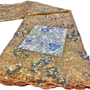 Кружевные ткани из нигерийского тюля, элегантные блестки, высококачественные Роскошные Африканские блестки, французское тюлевое кружево для вечеринки FHD622