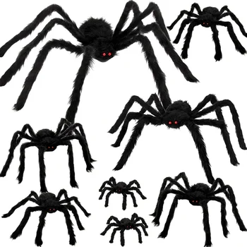 8 шт. Украшения в виде паука на Хэллоуин, гигантский паук, уличные украшения на Хэллоуин, реалистичный большой страшный реквизит в виде паука